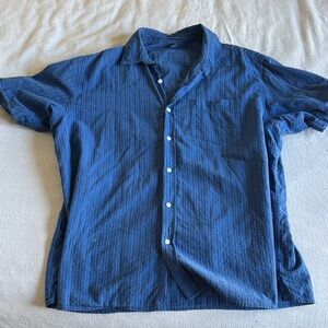 Men's Blue Linen Short Sleeve Shirt
